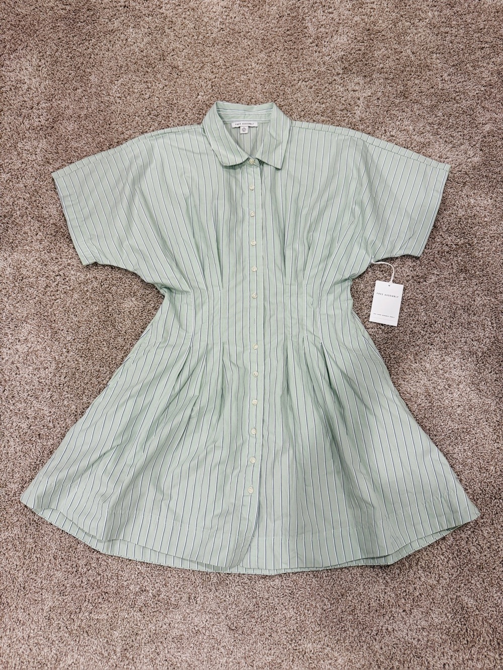 NWT Free Assembly Womens Short Sleeve Cotton Corset Mini Shirtdress Size M Mint - Picture 3 of 8